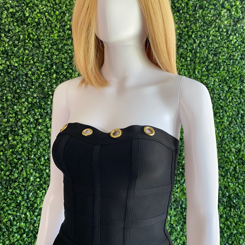 Black bandage jumpsuit with gold accent